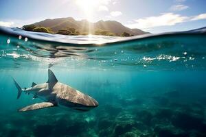 requin nager dans le Profond mer.génératif ai. photo