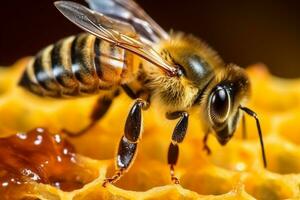 marco abeille avec sucré mon chéri arrière-plan.génératif ai. photo