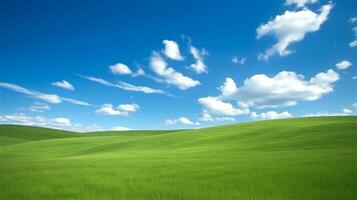 herbeux collines avec bleu ciel.génératif ai. photo