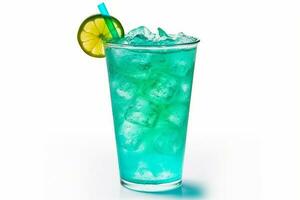 bleu Hawaii italien un soda avec citron vert isolé sur blanc Contexte .génératif ai. photo