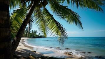 noix de coco arbre magnifique plage et tropical mer paysage.génératif ai. photo