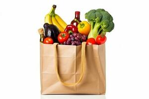 achats Sacs avec des fruits et des légumes isolé sur blanc arrière-plan.génératif ai. photo