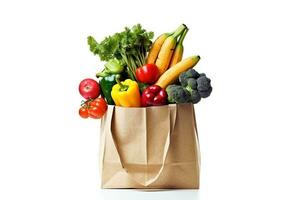 achats Sacs avec des fruits et des légumes isolé sur blanc arrière-plan.génératif ai. photo