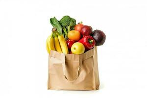 achats Sacs avec des fruits et des légumes isolé sur blanc arrière-plan.génératif ai. photo