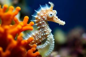 hippocampes sur corail récifs dans le mer.génératif ai. photo