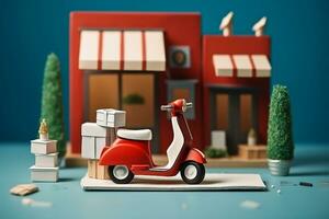 mobile en ligne livraison un service scooter, papier Couper style photo