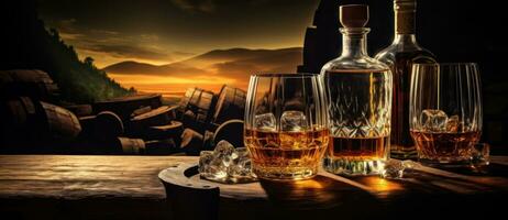 whisky lunettes, bouteilles et barils photo