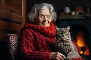 grand-mère avec sa chats photo