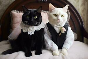 blanc et noir chats mariage photo