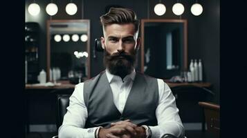 Beau homme dans salon de coiffure photo