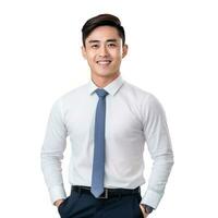 Jeune asiatique homme, professionnel entrepreneur permanent dans Bureau Vêtements isolé photo