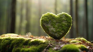 mousse cœur à le forêt, dans le style de romantique et nostalgique thèmes photo