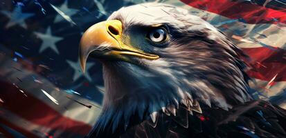 américain chauve Aigle avec drapeau patriotique vacances sentimental Contexte Aigle photo