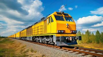 cargaison Jaune train. Naturel Contexte photo