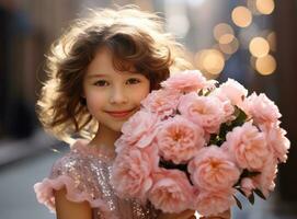 belle fille avec des fleurs roses photo