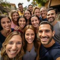 copains et famille prise une groupe photo