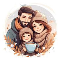content famille en buvant chaud Chocolat dans hiver photo