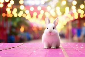 fermer de mignonne lapin avec magnifique bokeh arrière-plan, génératif ai illustration photo