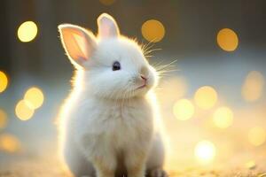 fermer de mignonne lapin avec magnifique bokeh arrière-plan, génératif ai illustration photo