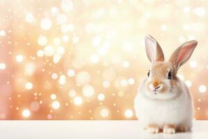 fermer de mignonne lapin avec magnifique bokeh arrière-plan, génératif ai illustration photo