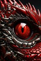 Zoom en dehors rouge dragon œil ai génératif photo