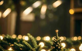 enchanté Noël soir une magnifique défocalisé Contexte avec arbre lumières ai généré photo