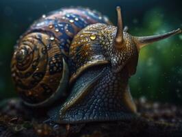 escargot rampant sur le pierre dans le pluie forêt établi avec génératif ai La technologie photo