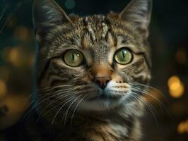 américain poil dur chat portrait proche en haut établi avec génératif ai La technologie photo