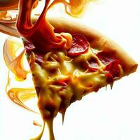 une chaud Pizza tranche avec sauce sur il, ai génératif photo