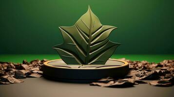 3d maquette feuille de arbre et plante. écologie, bio et Naturel des produits concept, proche en haut vue de feuilles composition, minimal style, génératif ai illustration photo