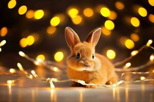 fermer de mignonne lapin avec magnifique bokeh arrière-plan, génératif ai illustration photo