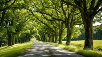 chemin façon par le automnal forêt Naturel chemin, route à le tropical forêt champ, relaxant avec écologique environnement, liberté mode de vie concept, génératif ai illustration photo