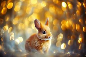 fermer de mignonne lapin avec magnifique bokeh arrière-plan, génératif ai illustration photo