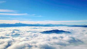 aérien vue blanc des nuages dans bleu ciel. Haut. vue de drone. aérien des oiseaux œil. aérien Haut vue paysage nuageux. ciel arrière-plan, génératif ai illustration photo