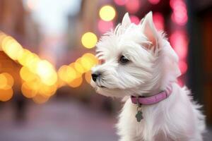 fermer de mignonne chien avec magnifique bokeh arrière-plan, génératif ai illustration photo