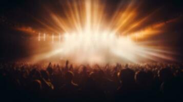 brouiller foule public en train de regarder concert vivre spectacle dans concert salle ou lieu stade avec de fête laser éclairage. génératif ai photo