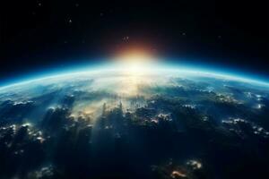 flou toile de fond de Terre de espace, une planétaire la perspective ai généré photo