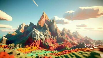 Contexte voxel Montagne paysage ai généré photo