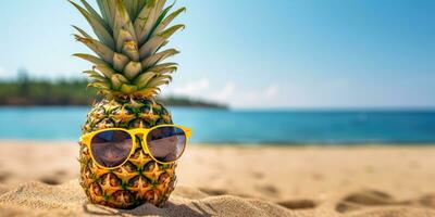 ai génératif. Contexte de ananas avec lunettes de soleil. établi avec ai outils photo