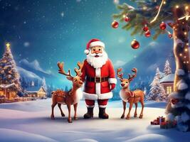 Noël carte modèle avec Père Noël claus et Noël arbre Contexte photo
