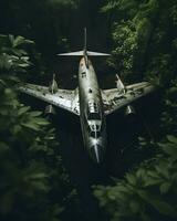 photo abandonné militaire avion séance dans trop développé forêt poussiéreux et sale aigénéré ai