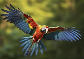 en volant ara, magnifique oiseau. génératif ai photo