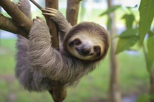 bébé la paresse dans arbre dans costa rica. génératif ai photo