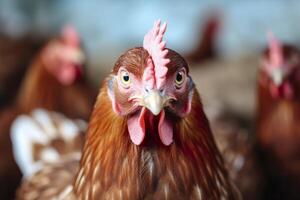 poulet ferme avec beaucoup en bonne santé poulet et Frais œufs, ai génératif photo