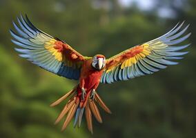 en volant ara, magnifique oiseau. génératif ai photo