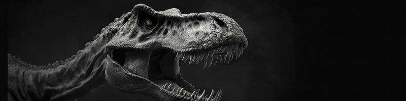 noir et blanc photoréaliste studio portrait de une tyrannosaure Rex sur noir Contexte. génératif ai photo