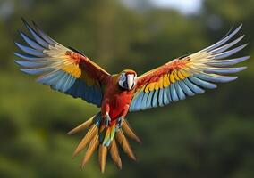 en volant ara, magnifique oiseau. génératif ai photo