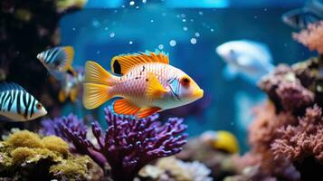 amical poisson nager dans vibrant aquarium photo