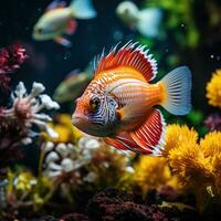 amical poisson nager dans vibrant aquarium photo