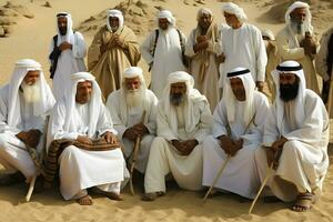 beaucoup arabe Hommes dans le désert. neural réseau ai généré photo
